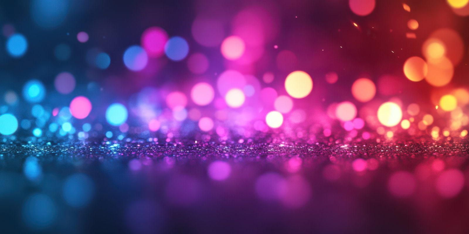 Colorful bokeh lights create a vibrant atmosphere in a dimly lit environment during a festive event